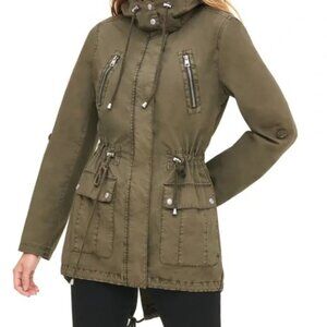 Levi's Green Utility Jacket with Adjustable Hood and Waist Size XS